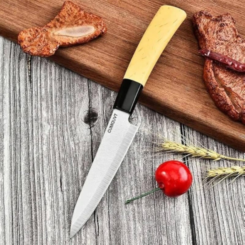 سكين طهاة احترافي من الفولاذ المقاوم للصدأ مقاس 5 بوصات من Kitchen Pro، يتميز بحافة حادة ووزن متوازن ومقبض مريح مانع للانزلاق، وهو مثالي لتقطيع الخضراوات والفواكه واللحوم والأسماك بسرعة ودقة.